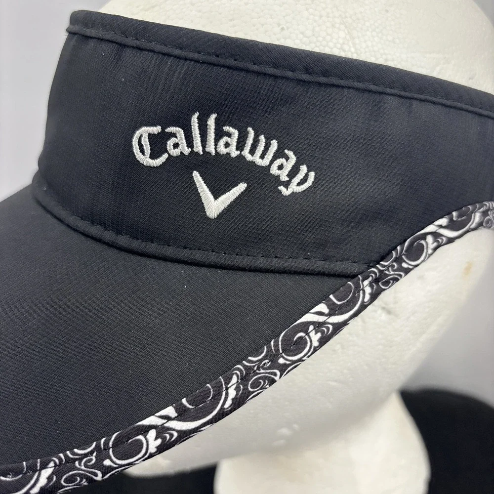 Callaway Ladies Golf Visor Black Adjustable Hook & Loop White Paisley Trim